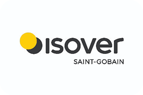 Logo isover, Saint Gobain, client des experts hm Tech, systèmes de collage Hotmelt en Normandie, le Grand Ouest et toute la France